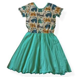 Pilboxx Girls Cat Print Turquoise Twirl Dress 8